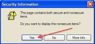 Picture of This page contains both secure and nonsecure items.  Do you want to display the nonsecure items message box