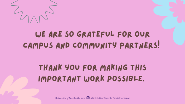 Mitchell-West Center for Social Inclusion graphic showing text with a message of gratitude