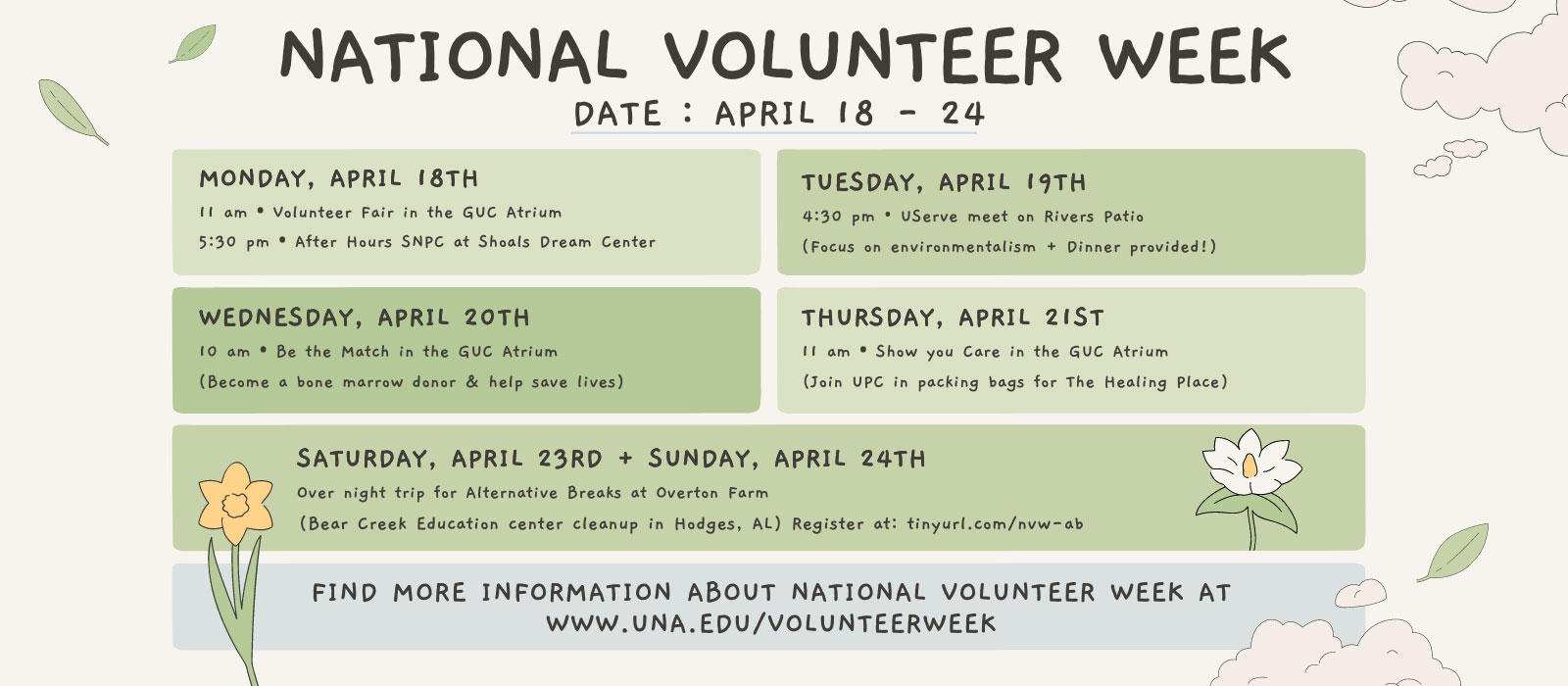 graphic with National Volunteer Week schedule