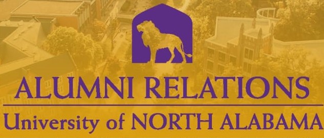 UNA's symbol with purple background, Below it, Alumni Relations, University of North Alabama