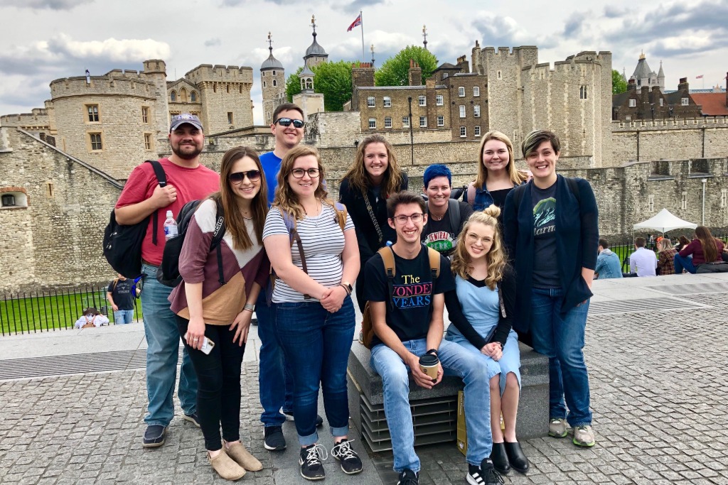 A group of students in front of the Tower of London.