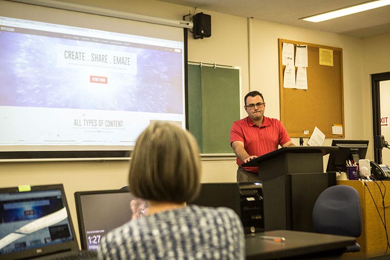 UNA librarian Derek Malone in his natural habitat