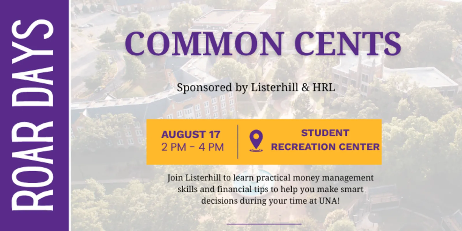 Common Cents flyer: August 17, 2–4 PM, at the Student Recreation Center.