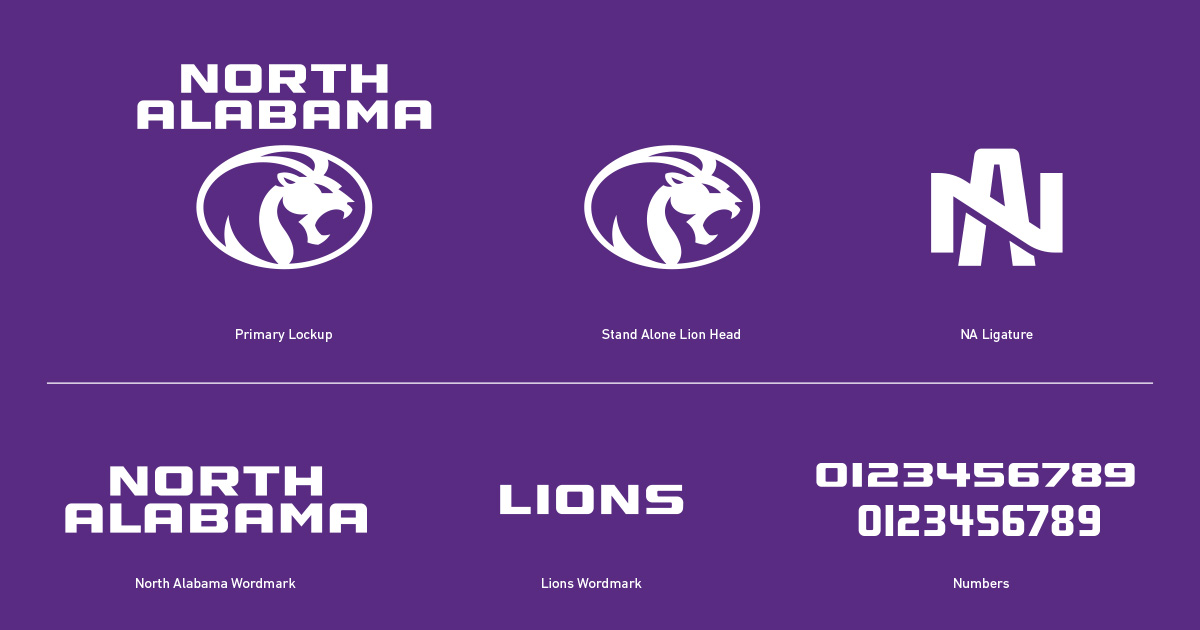 North Alabama Athletics rebranding includes slight changes to the lion imagery, NA secondary logo, and typeface.