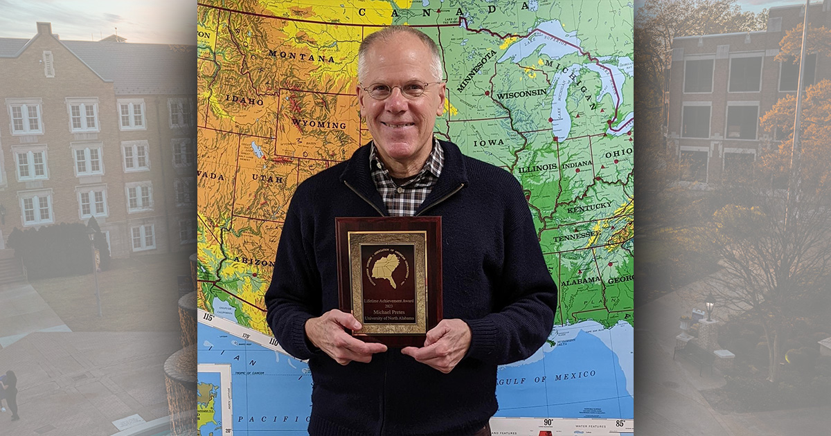 Dr. Michael Pretes, Chair of the Department of Geoscience at UNA, has been named the Lifetime Achievement Award recipient by SEDAAG.