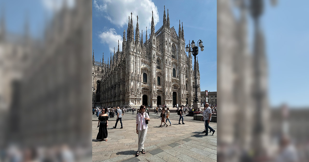 Lauren Christmas in Milan, Italy, at the Milan Cathedral.