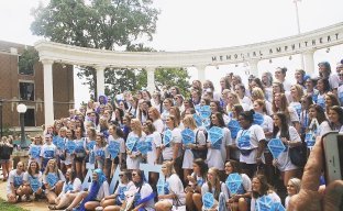 Alpha Delta Pi sorority members gather at the amphitheater to celebrate CPH sorority bid day.