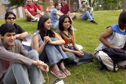 students on hill